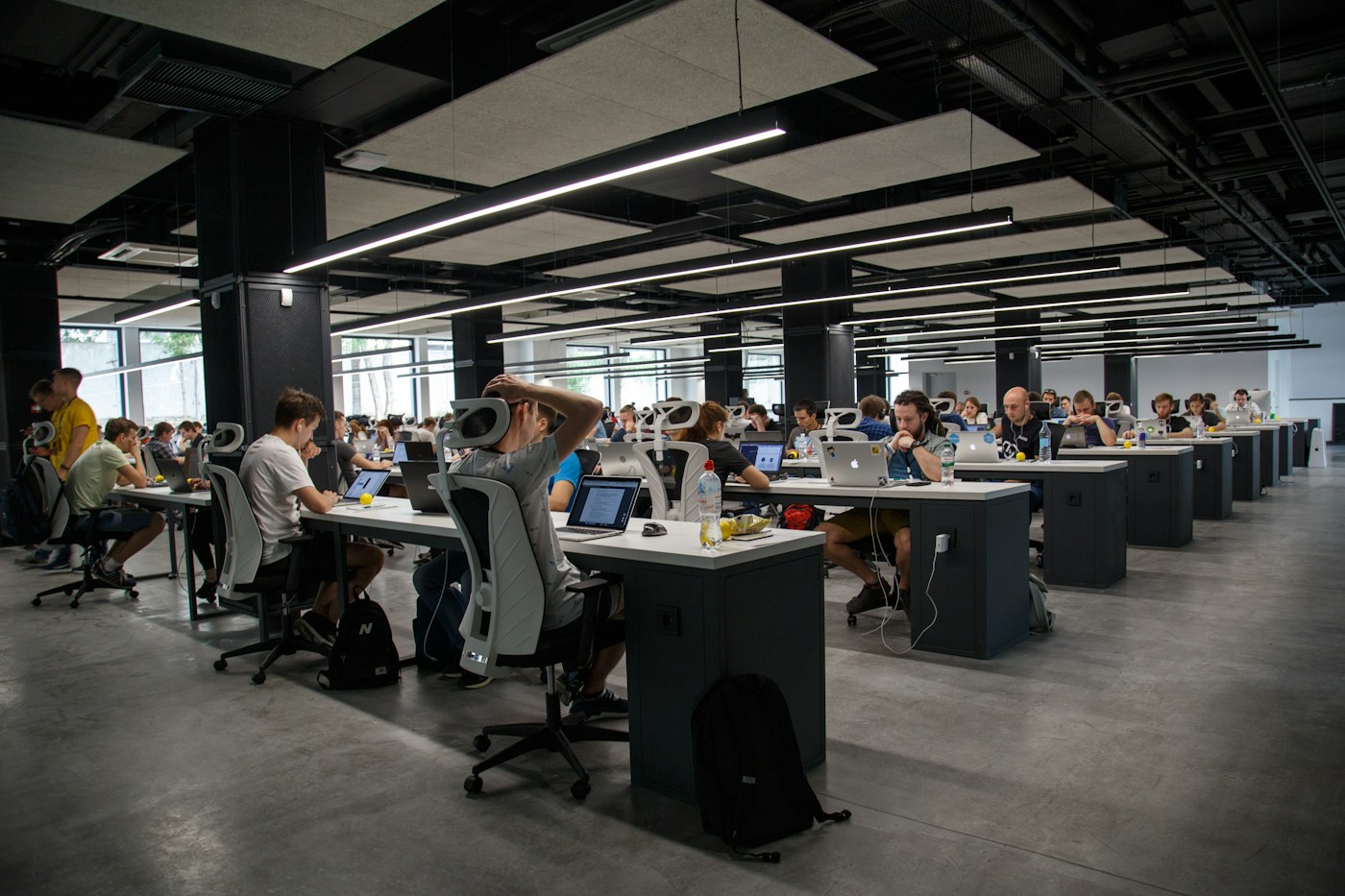 Professionals collaborating in a technology workplace